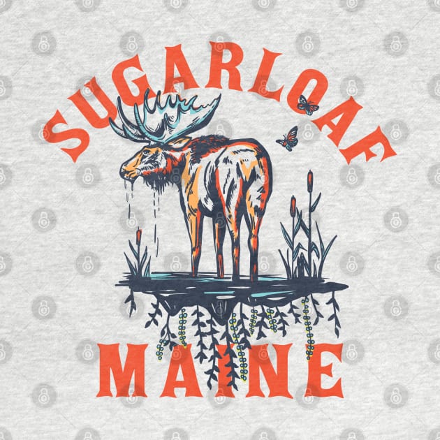 Sugarloaf, Maine. Cool Vintage Ski Resort Art Design With A Moose by The Whiskey Ginger